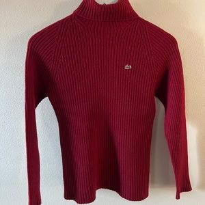 Lacoste Red Ribbed Wool Blend Turtleneck Sweater (Size:40)